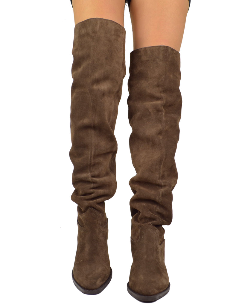 Schwarze kniehohe Cowboystiefel aus Wildleder – Ungefüttert und weich - 3