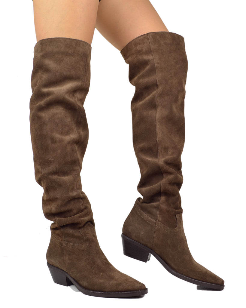 Schwarze kniehohe Cowboystiefel aus Wildleder – Ungefüttert und weich - 4