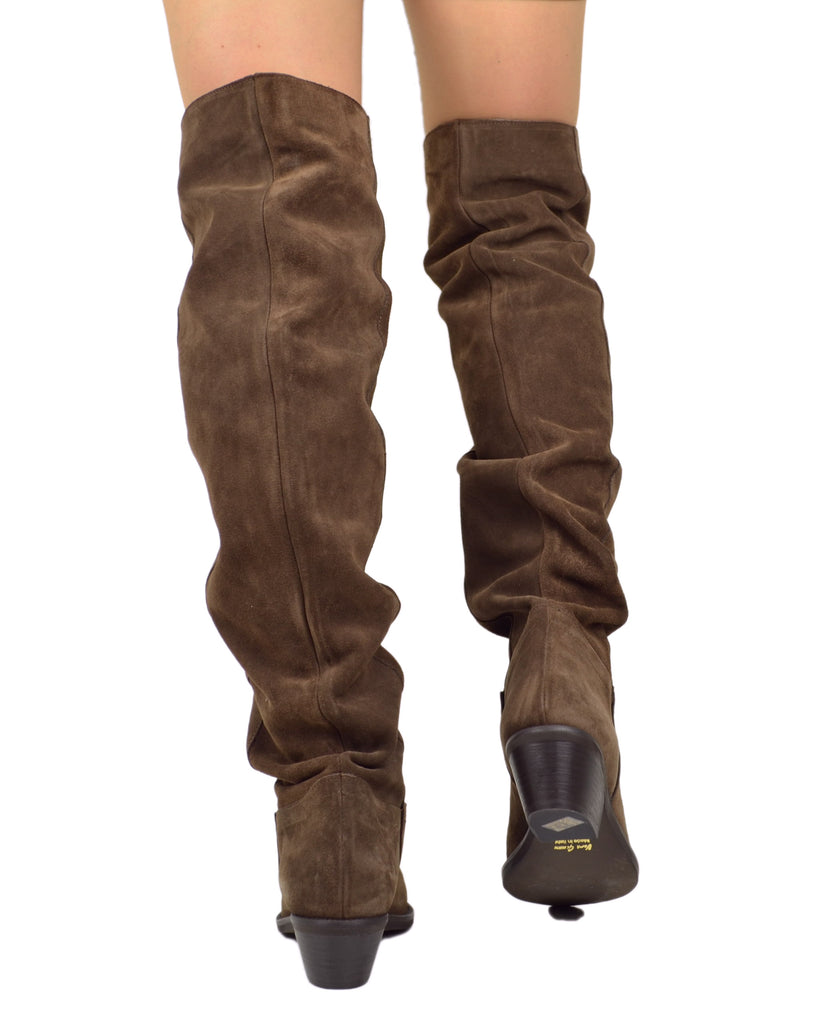 Schwarze kniehohe Cowboystiefel aus Wildleder – Ungefüttert und weich - 5