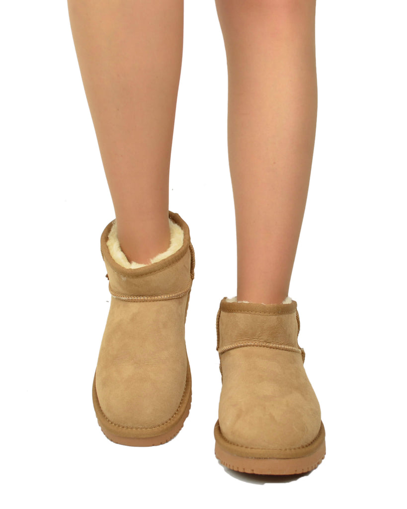 Stivaletti Donna con Pelo in Vero Montone Mini Boots Camel - 4