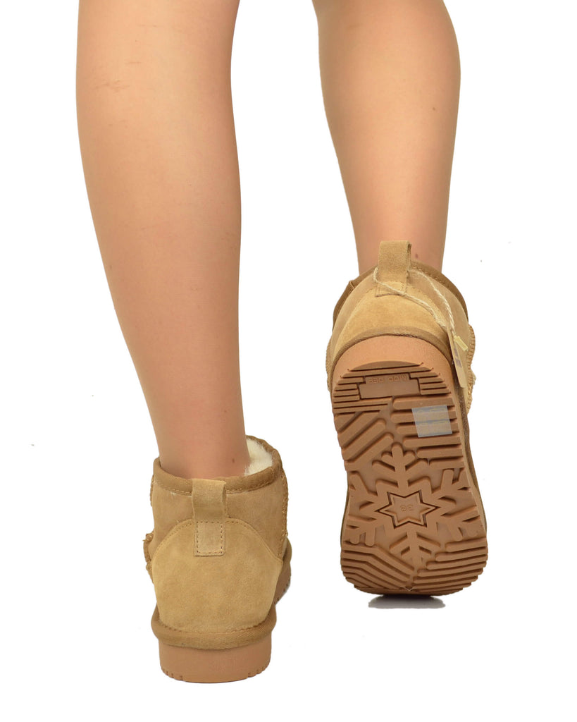 Stivaletti Donna con Pelo in Vero Montone Mini Boots Camel - 6