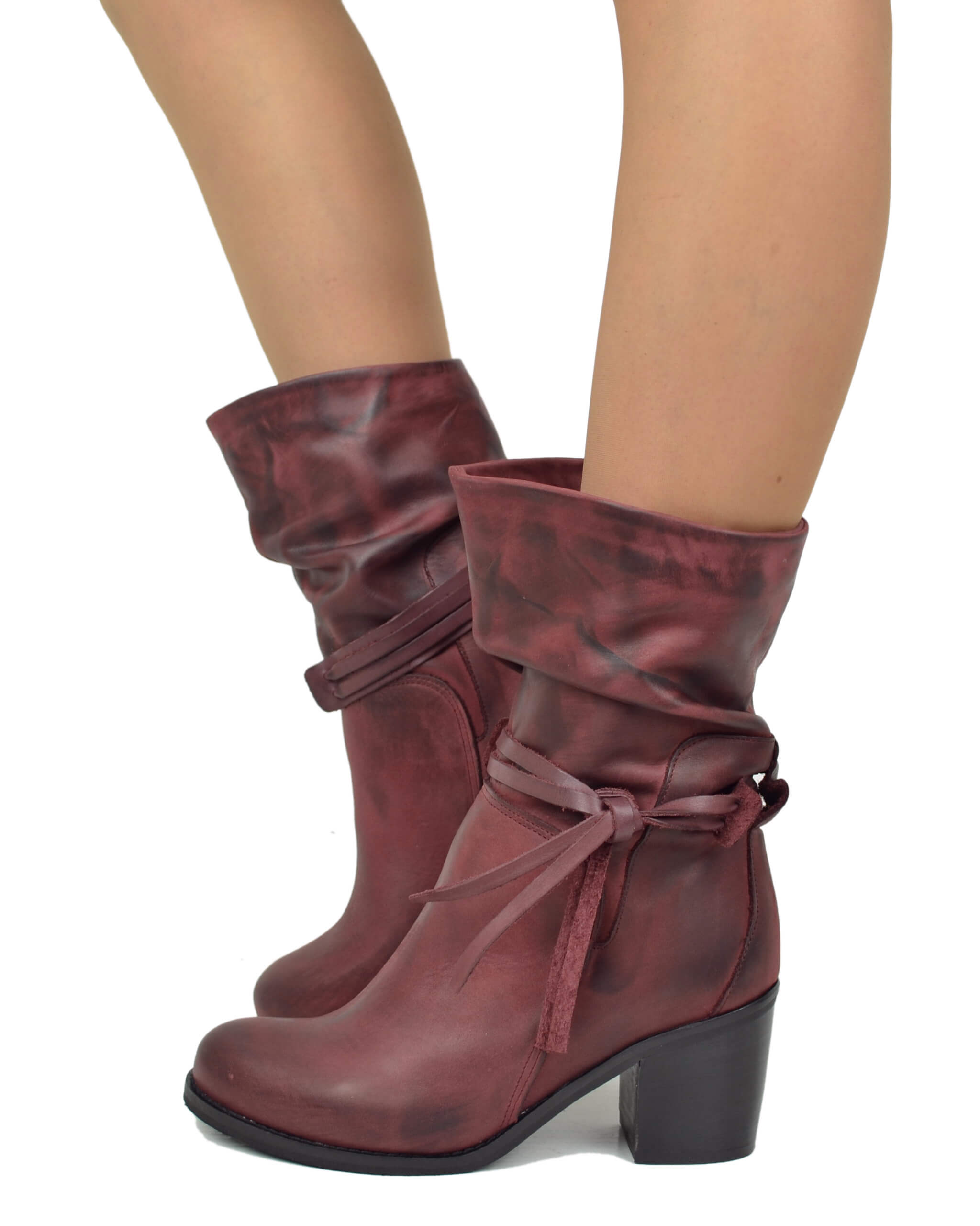 Stivaletti alla Caviglia Classici Plissettati con Tacco Largo cm