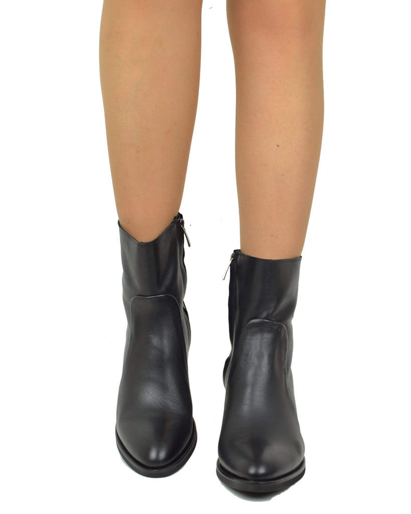 Stivaletti alla Caviglia Eleganti Classici in Vera Pelle Tacco Largo 6 Centimetri - 6