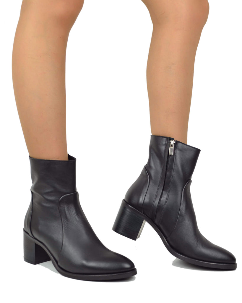 Stivaletti alla Caviglia Eleganti Classici in Vera Pelle Tacco Largo 6 Centimetri - 3