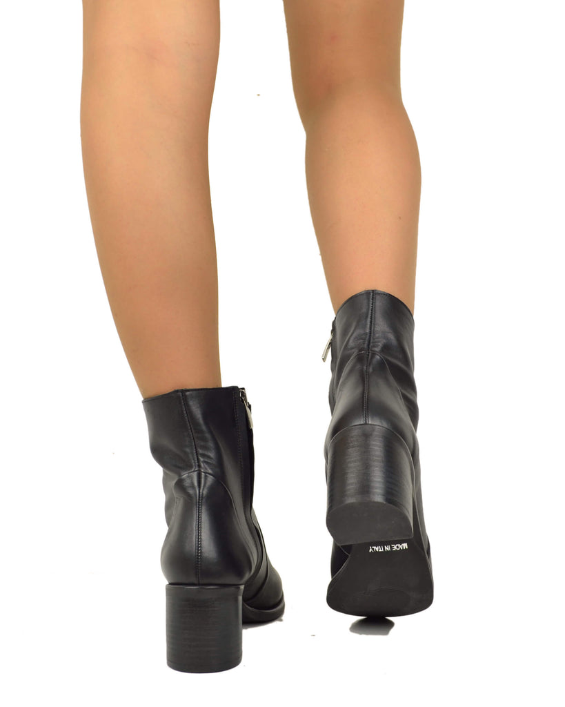 Stivaletti alla Caviglia Eleganti Classici in Vera Pelle Tacco Largo 6 Centimetri - 4