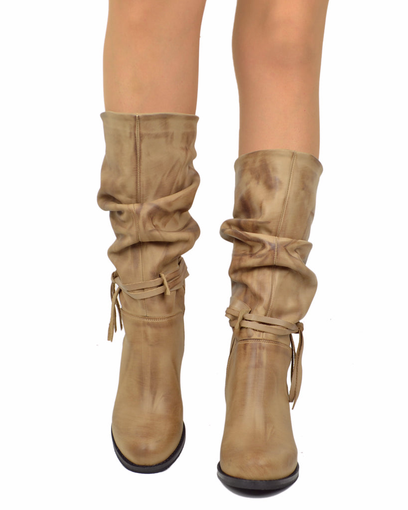 Bottes Hauteur Moyenne Tige Effilée et Plissée Taupe - 4
