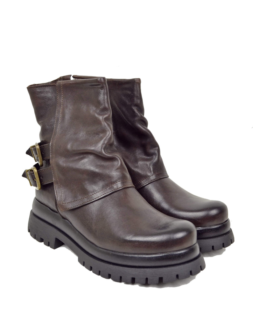 Biker Boots Platform con Ghetta e Zip Laterale Vera Pelle Marrone - 2