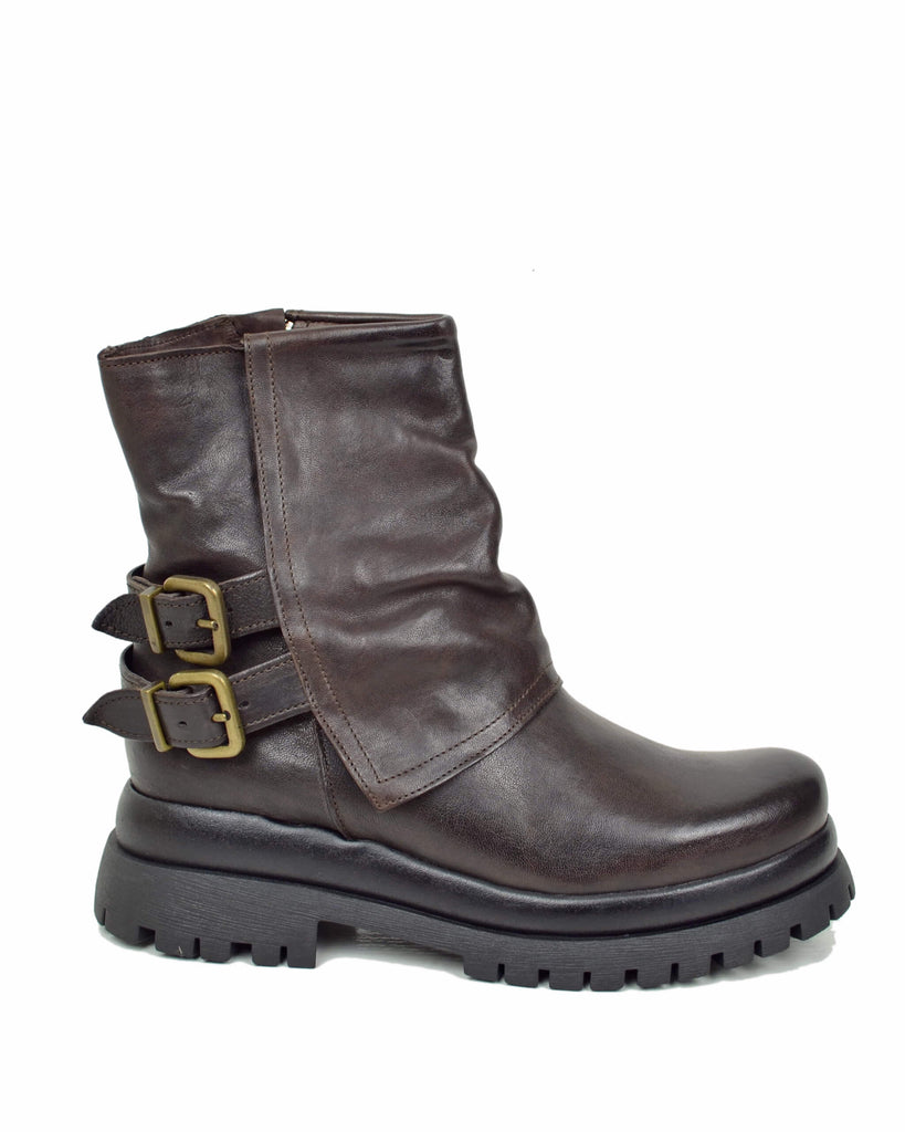 Biker Boots Platform con Ghetta e Zip Laterale Vera Pelle Marrone - 7