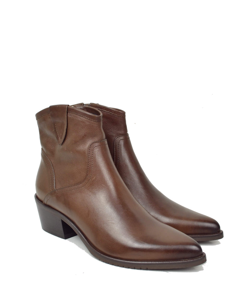 Stivaletti Texani Bassi alla Caviglia Eleganti con Tacco 5 Cm Vera Pelle Cioccolato MADE IN ITALY - 2