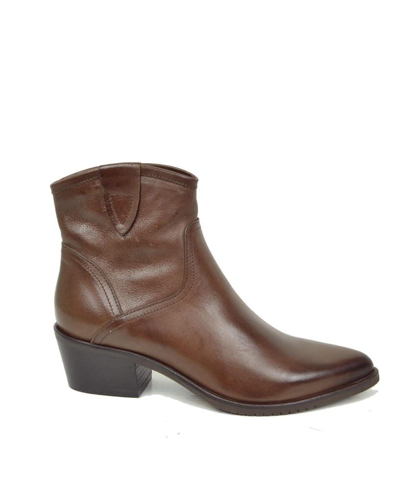 Stivaletti Texani Bassi alla Caviglia Eleganti con Tacco 5 Cm Vera Pelle Cioccolato MADE IN ITALY - 4