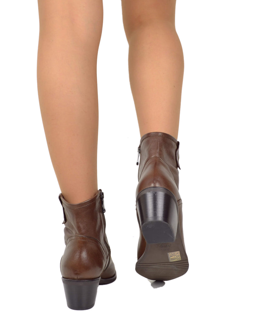Stivaletti Texani Bassi alla Caviglia Eleganti con Tacco 5 Cm Vera Pelle Cioccolato MADE IN ITALY - 6