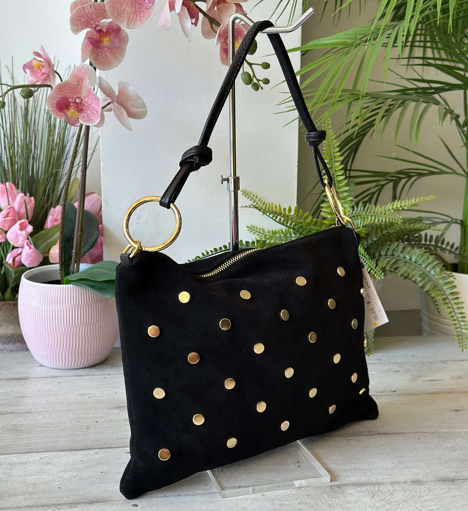 Borsa Rettangolare Nera con Borchie Dorate a Busta a Spalla GAIA - 3