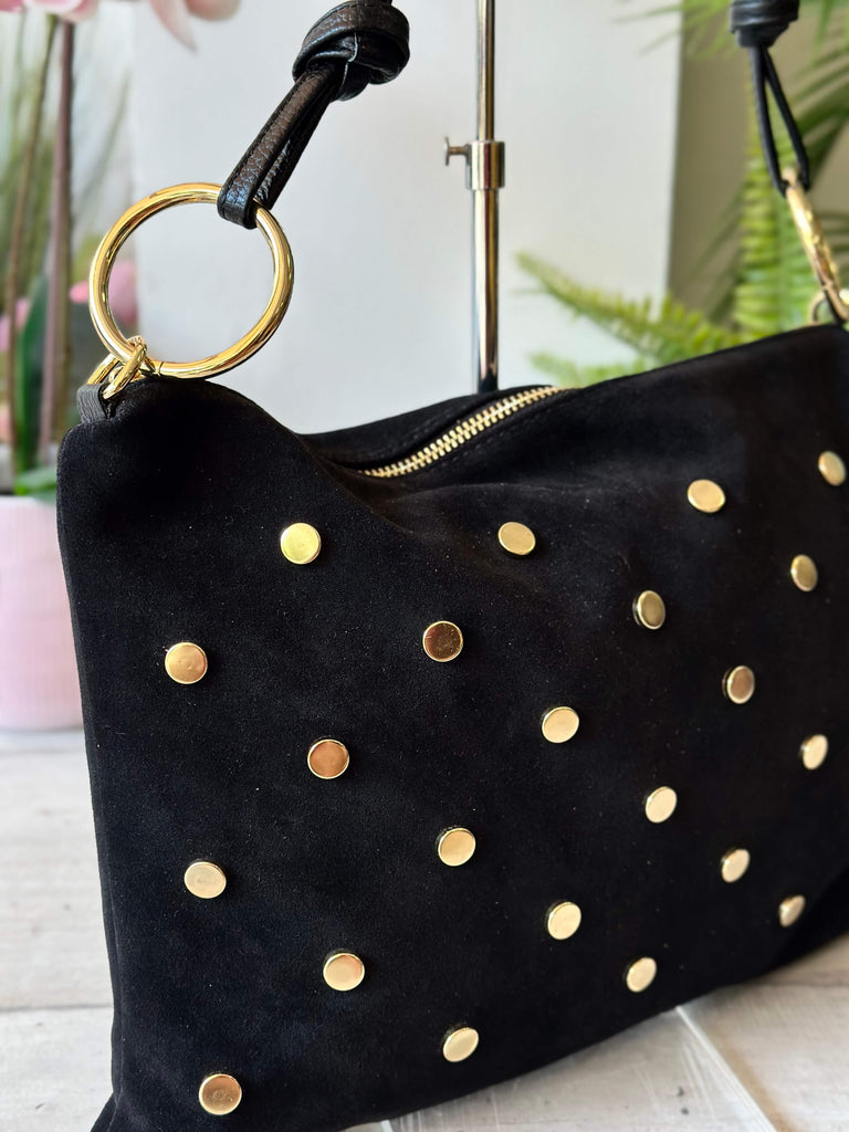 Borsa Rettangolare Nera con Borchie Dorate a Busta a Spalla GAIA - 2