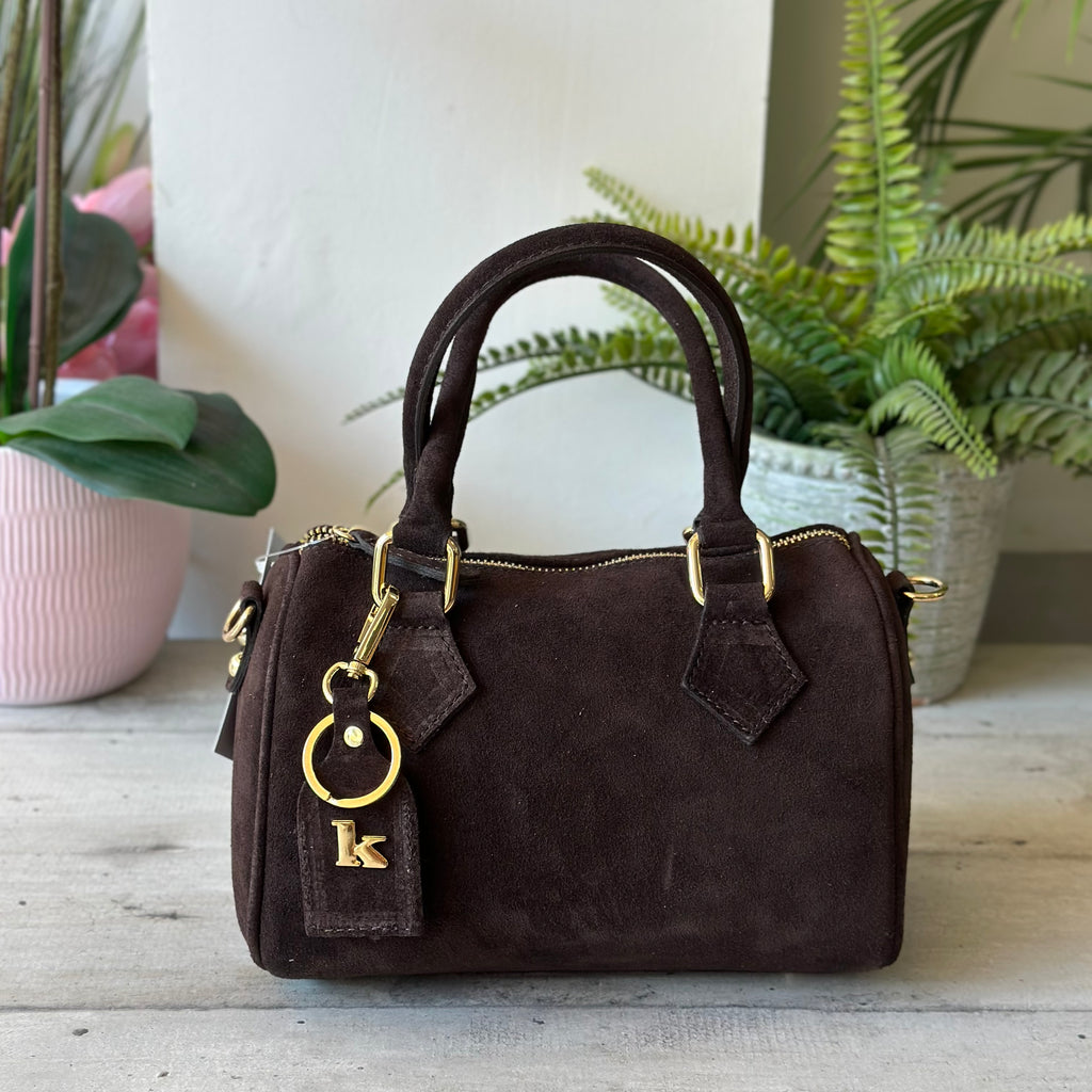 Borsa a Bauletto K Vera PELLE SCAMOSCIATA Marrone Valigetta con Tracolla CLIO