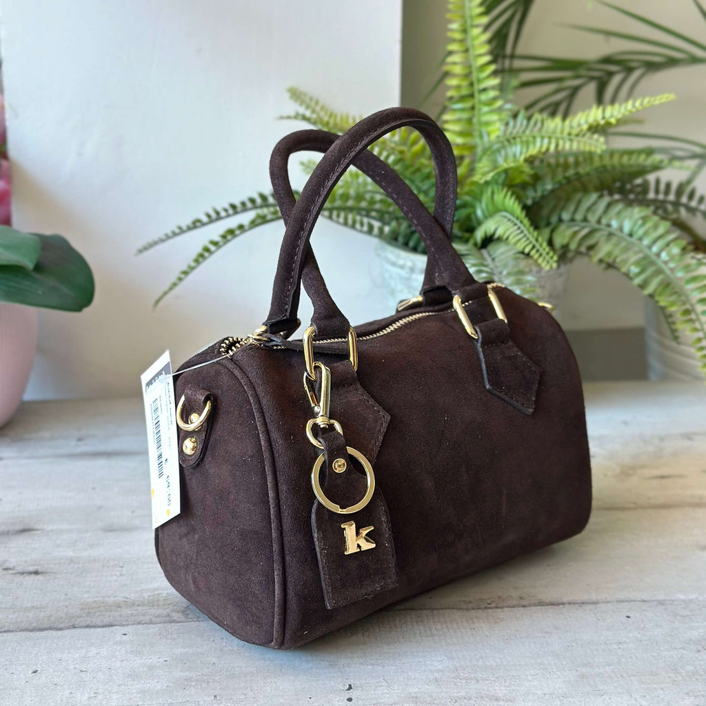 Borsa a Bauletto K Vera PELLE SCAMOSCIATA Marrone Valigetta con Tracolla CLIO - 2