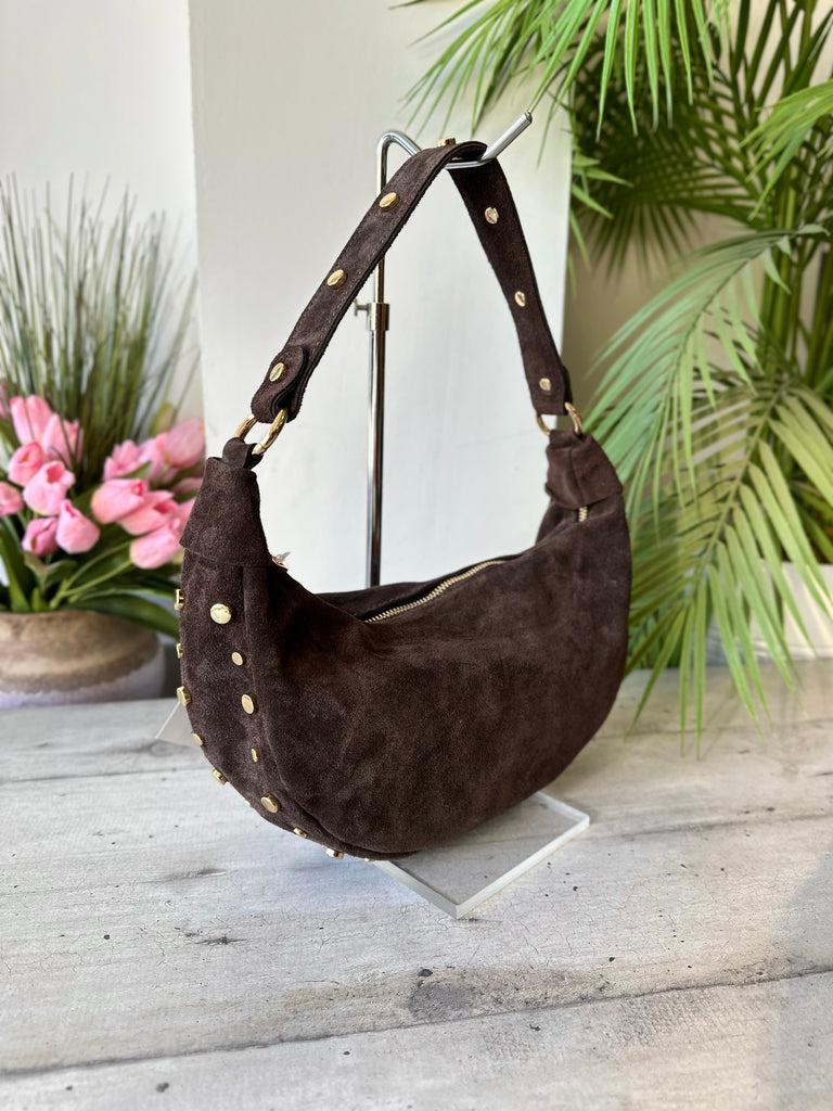 Half Moon Shoulder Bag with Golden Studs - 2