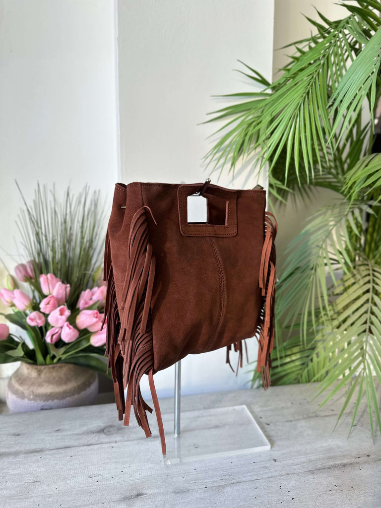 Quadratische Handtasche Damen Echtes Wildleder Mattone - 2