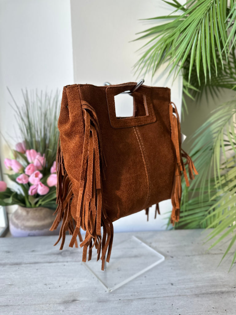 Petite Pochette Carrée à Main en Cuir Suédé Véritable Marron Chocolat - 3