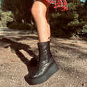 Bottines Femme Style Britannique à Plateforme - Simili Cuir Olive - Bout Rond, Lacets Et Fermeture éclair - Semelle Antidérapante - Taille 35 à 42 - 6