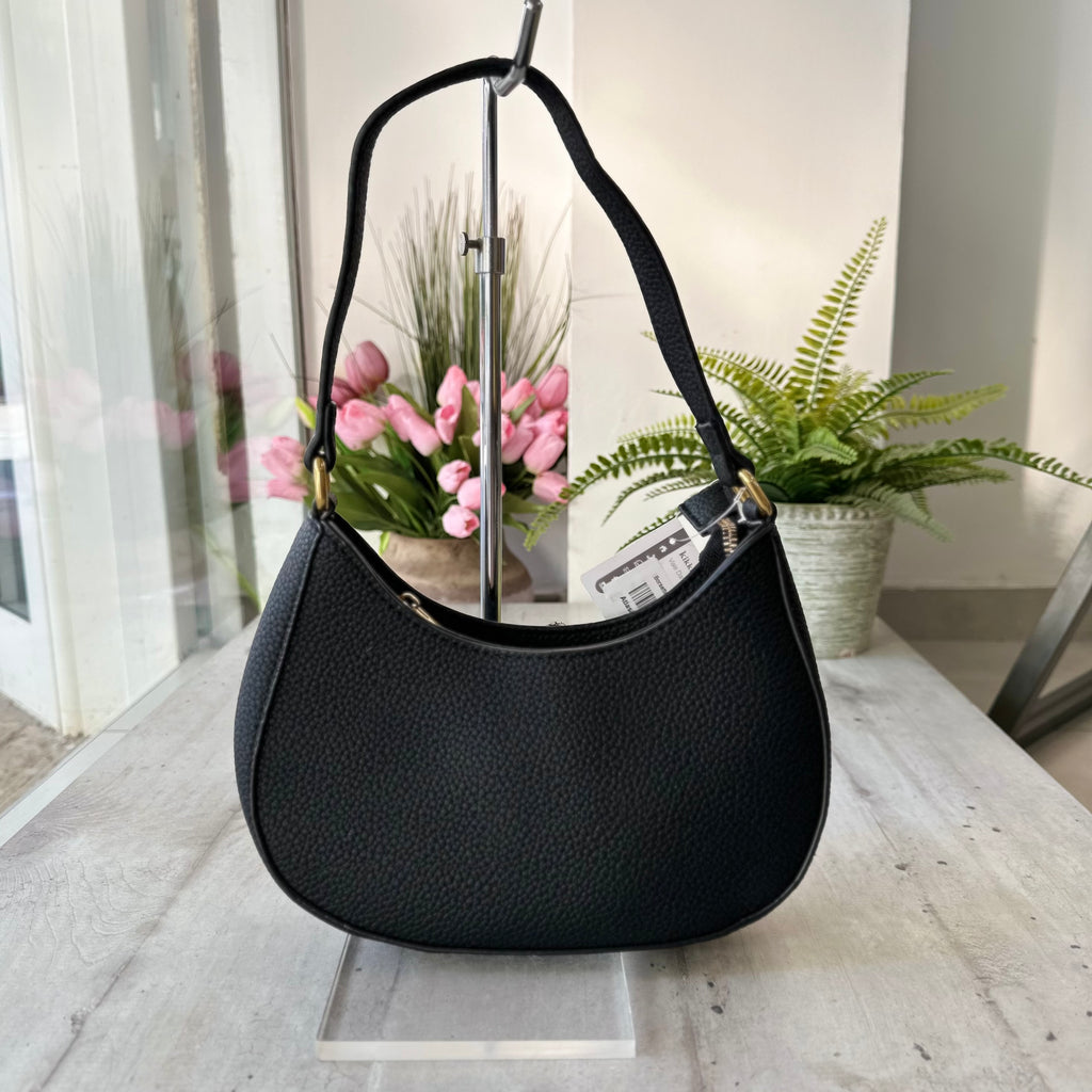 Black Midi Shoulder Crescent Hard Faux Leather Purse - 3