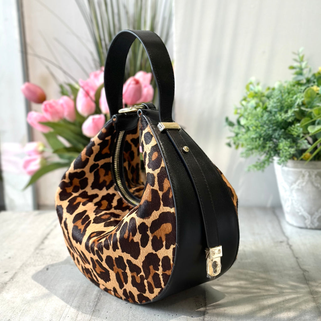 Luna Leopard Cavallino Echtledertasche mit Schultergurt oder Schultergurt