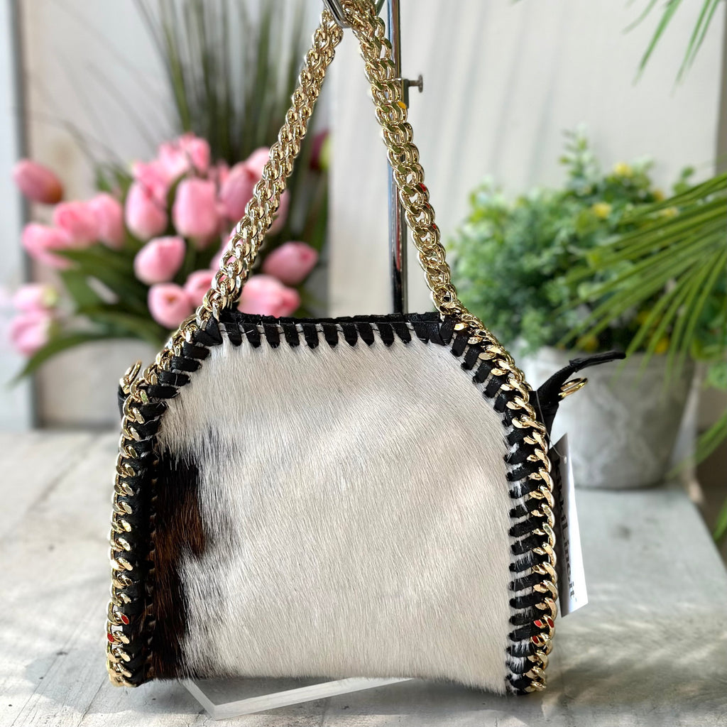 Bag with Golden Chain in Spotted Cavallino Leather