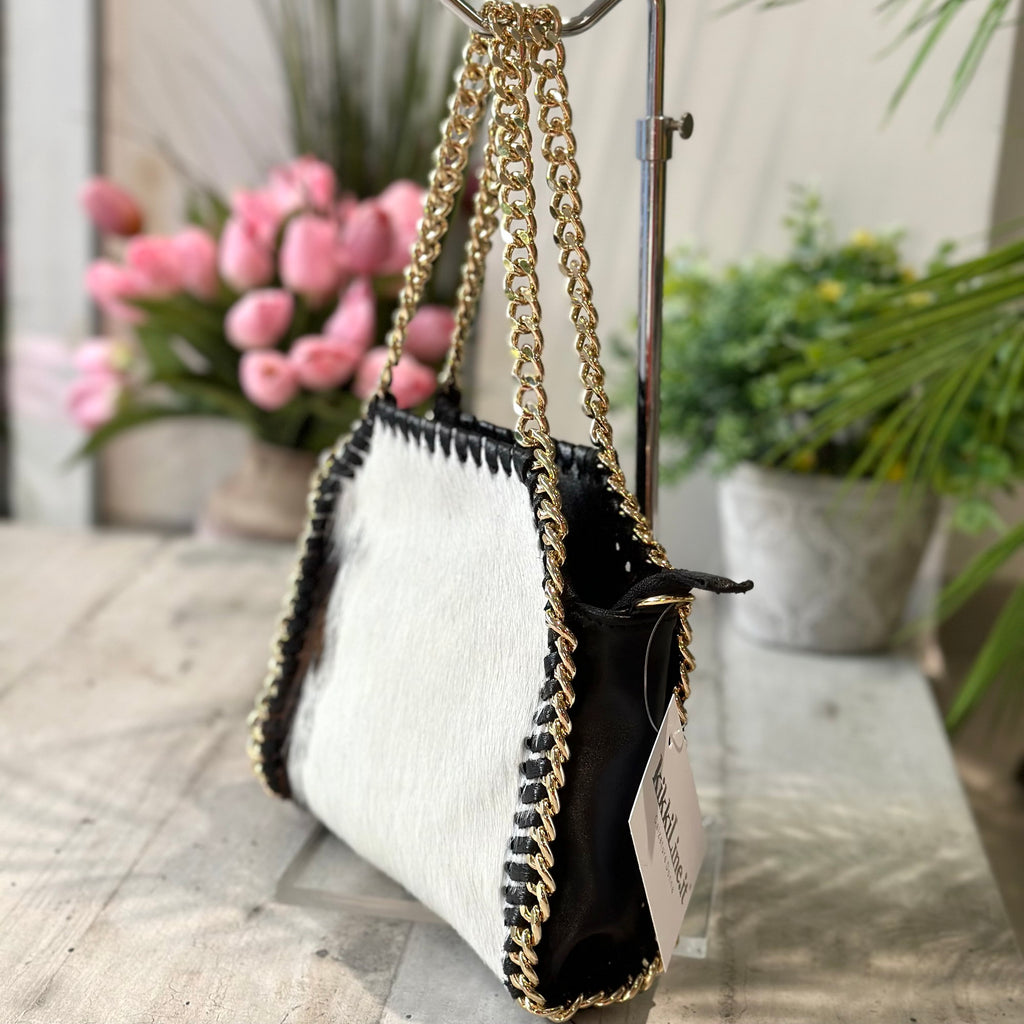 Bag with Golden Chain in Spotted Cavallino Leather - 2