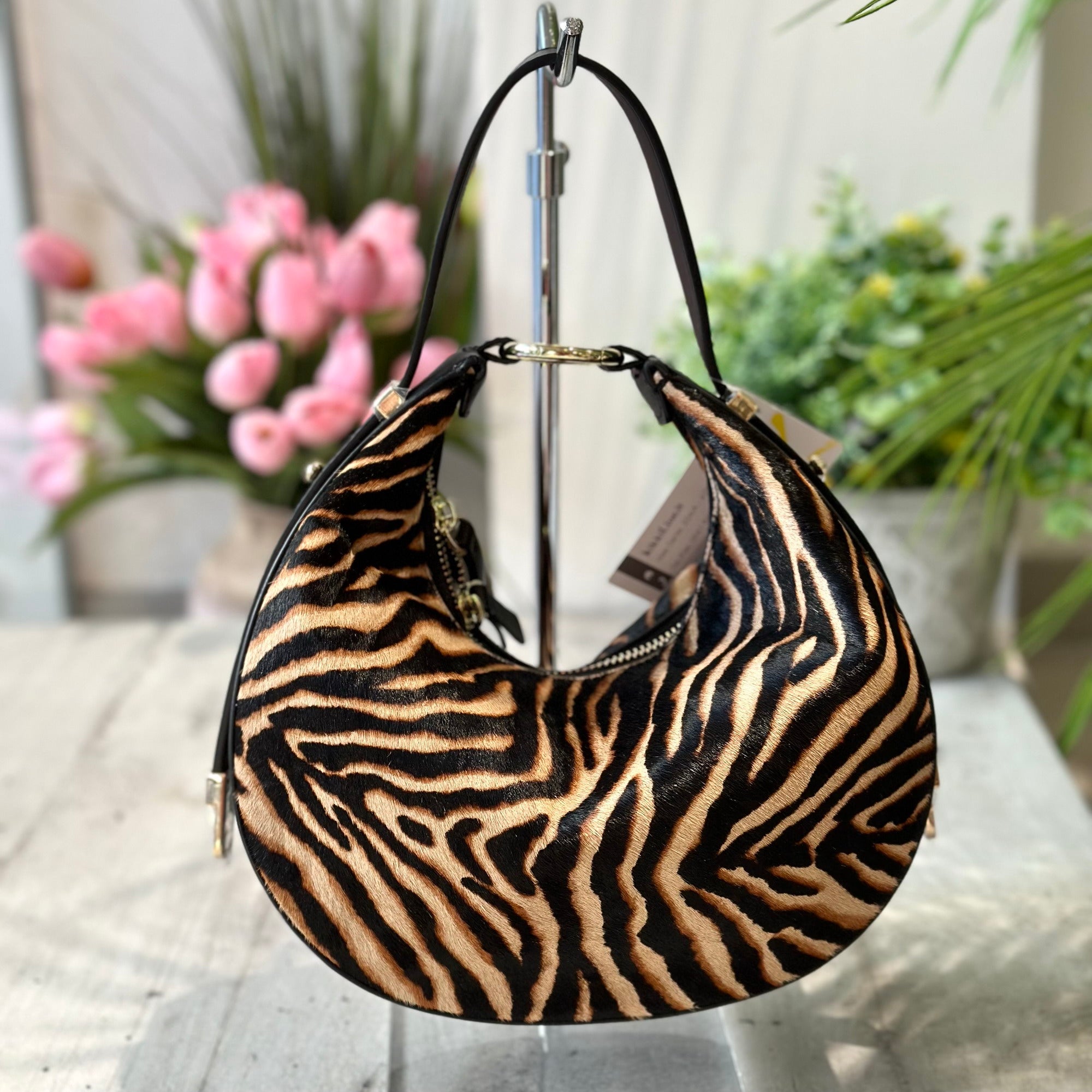 Luna Cavallino Zebra Real Leather Bag with Shoulder Strap
