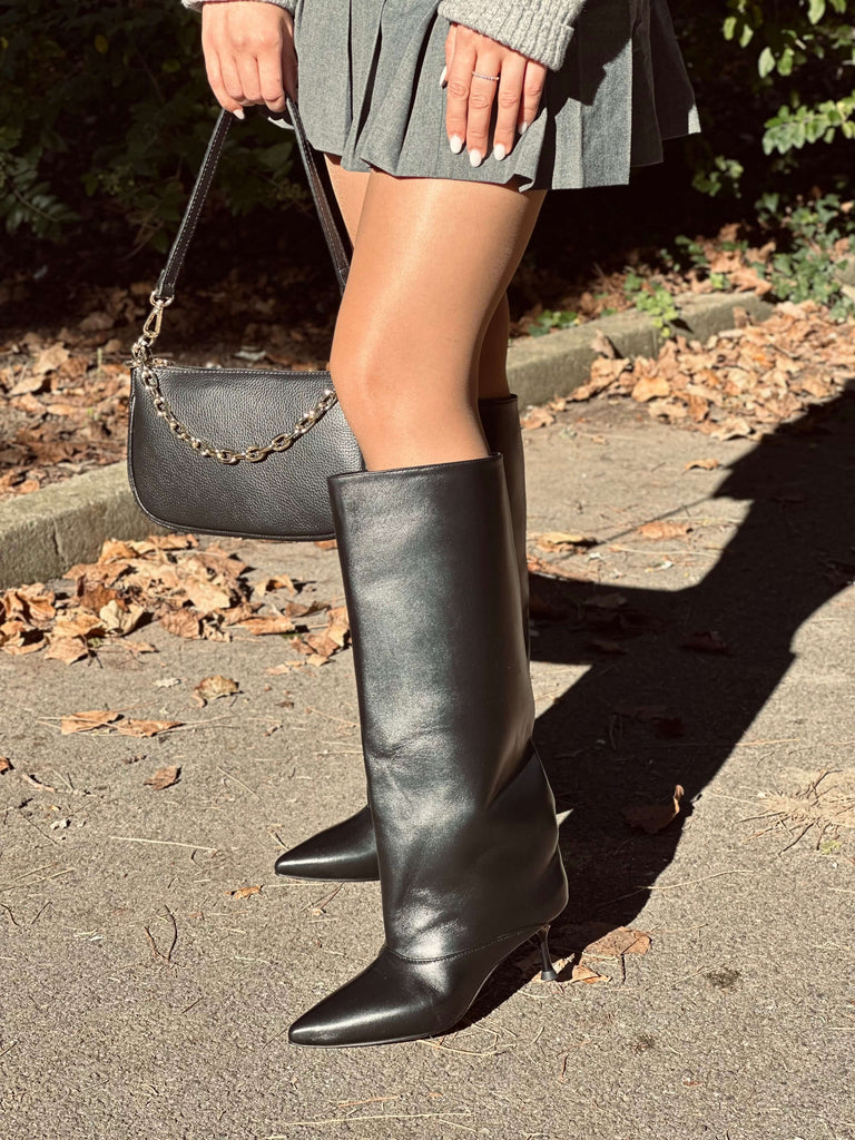 Stivali Eleganti a punta Vera pelle nera con Tacco a Spillo Made in Italy - 2