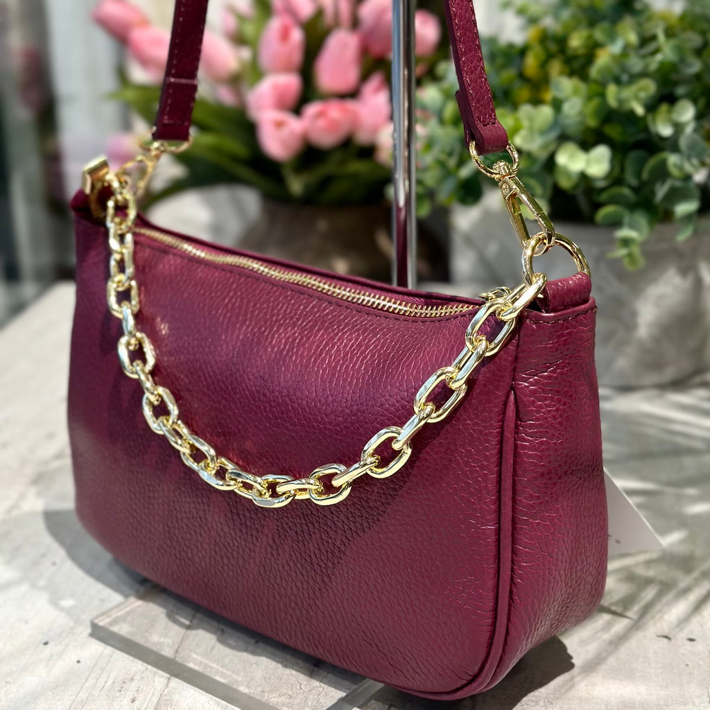 Borsa in Pelle Classica Bordeaux con Catena a Spalla