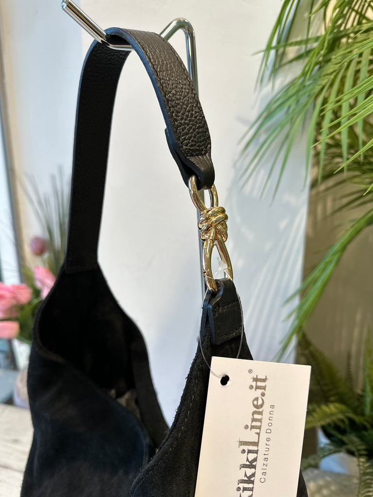 Borsa a Spalla a Sacca in Vera Pelle scamosciata Bagus Nera - 3