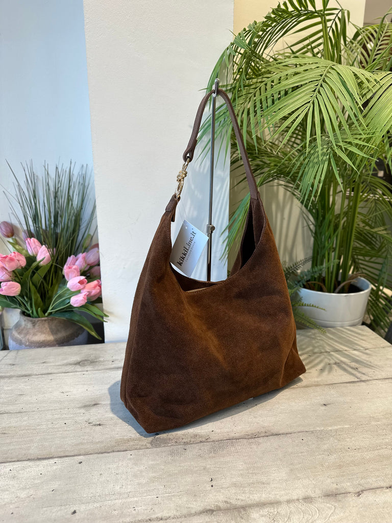 Borsa a Spalla a Sacca in Vera Pelle scamosciata Bagus Cuoio - 2