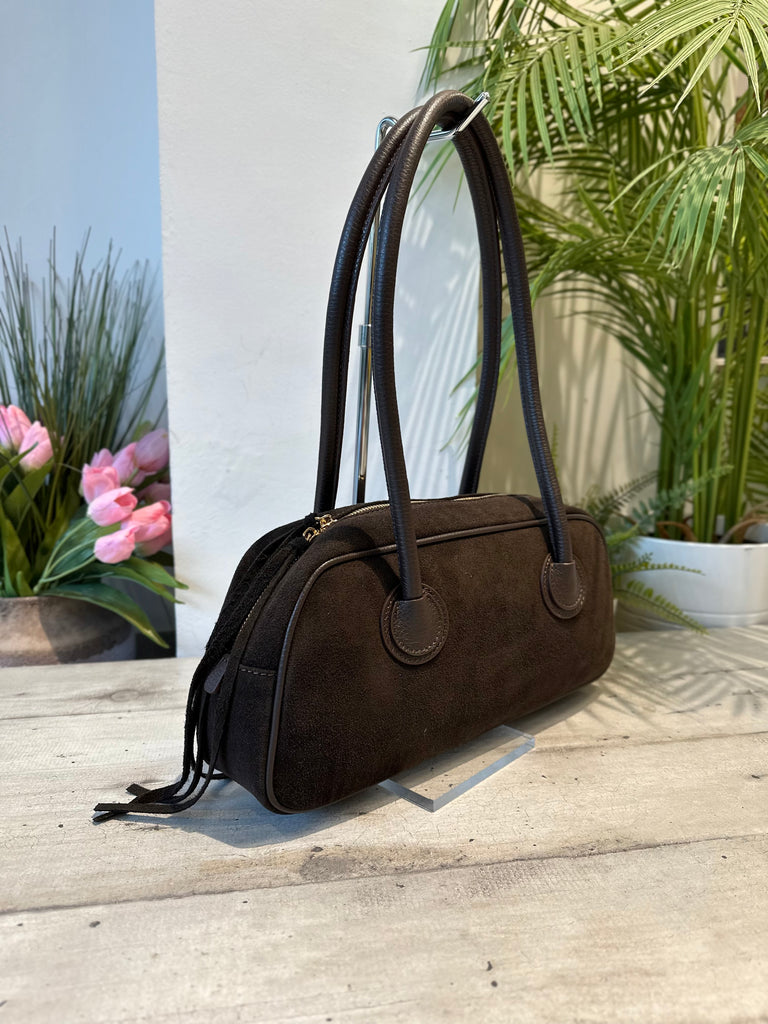 Borsa con forma a Baguette Lunga Pelle Scamosciata Marrone - 2