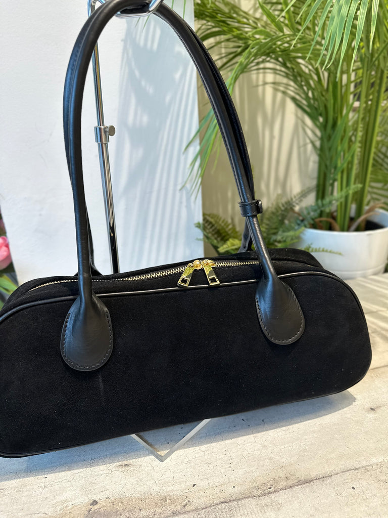 Borsa con forma a Baguette Lunga Pelle Scamosciata Nera - 2