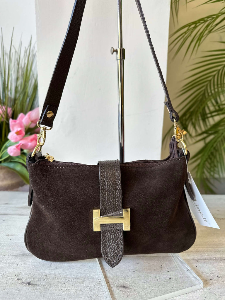 Borsetta a Spalla con Accessorio Dorato Pelle e Camoscio Marrone GIULIETTA - 2