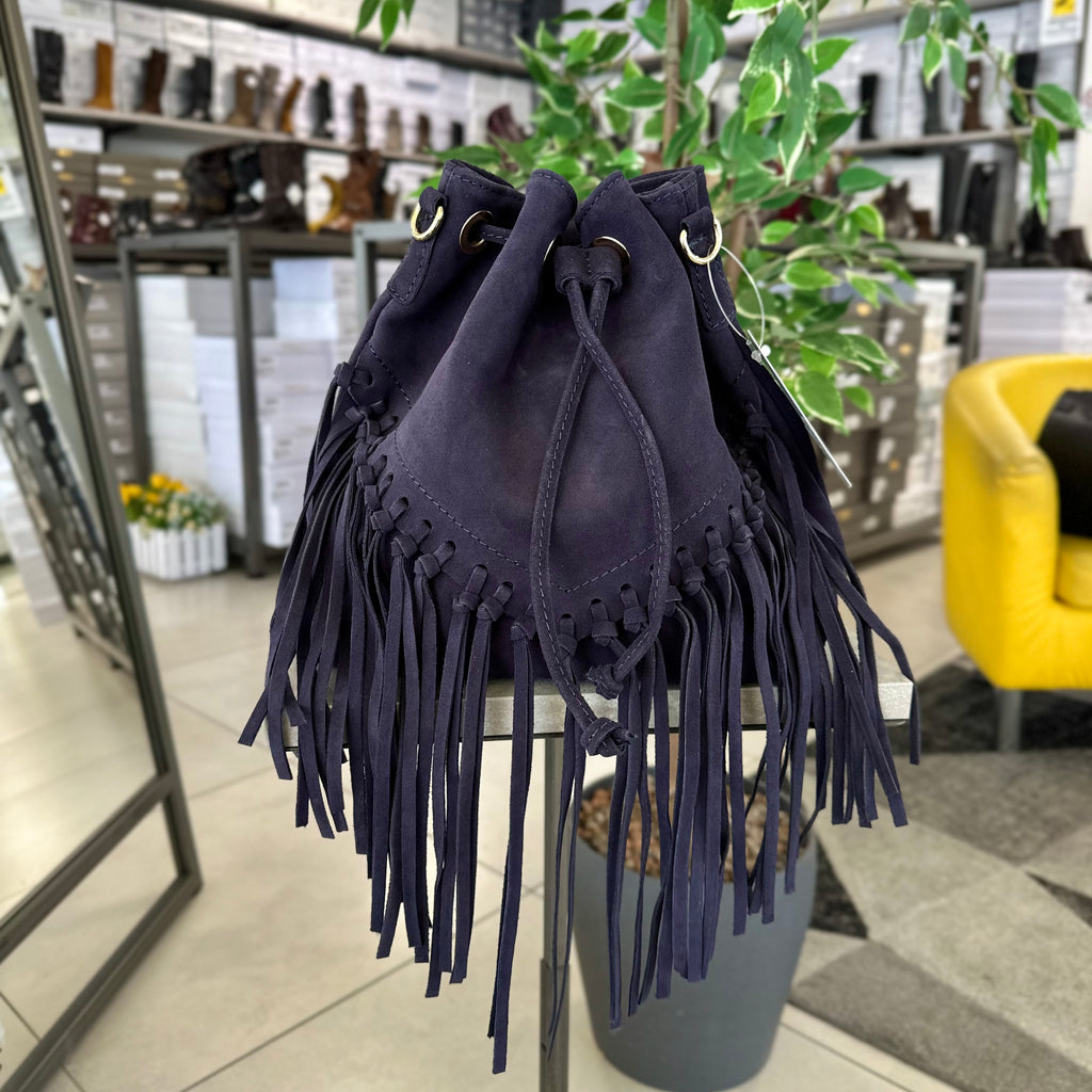 Bucket Bag with Taupe Fringes in Suede KIKKIBAGS EVA