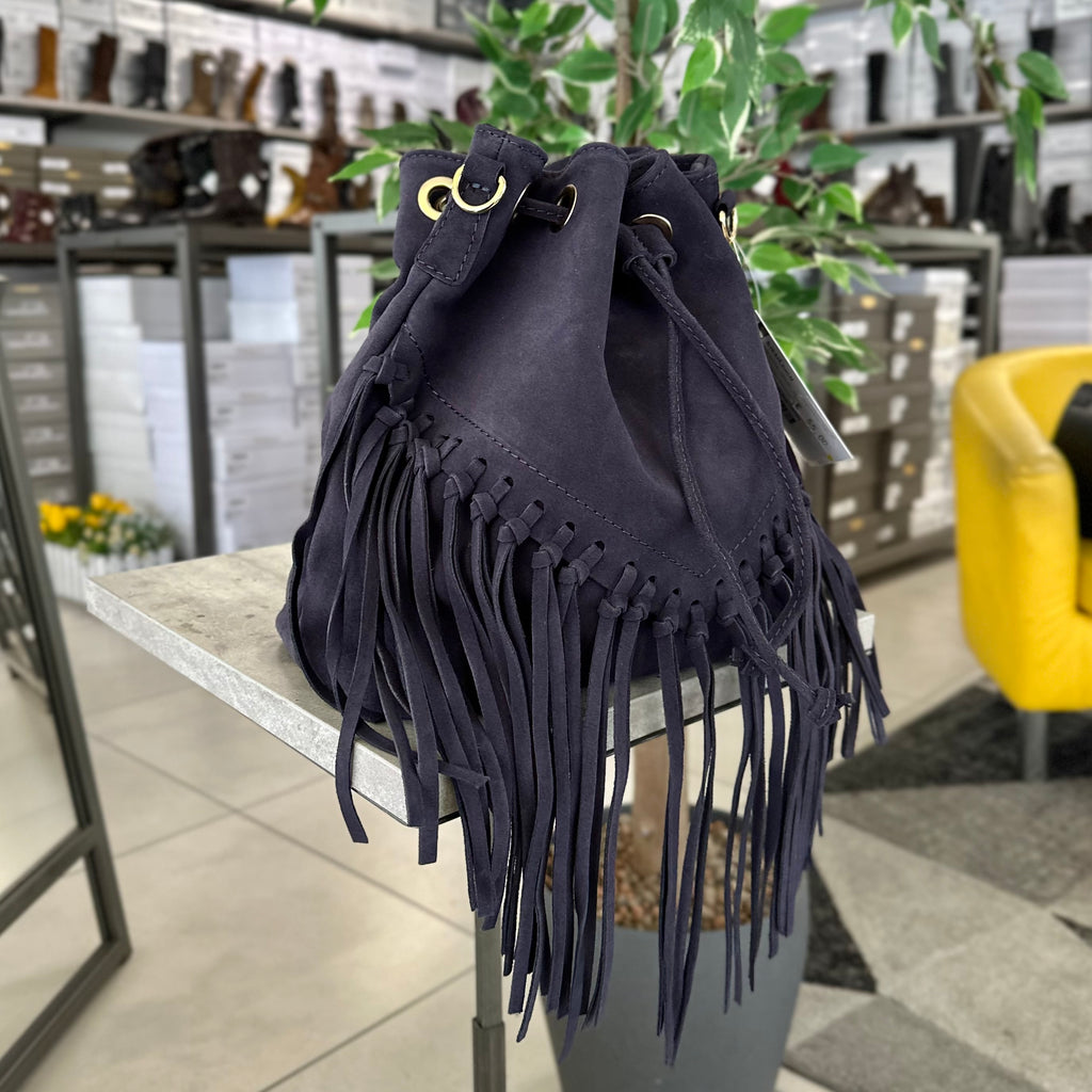 Bucket Bag with Taupe Fringes in Suede KIKKIBAGS EVA - 2
