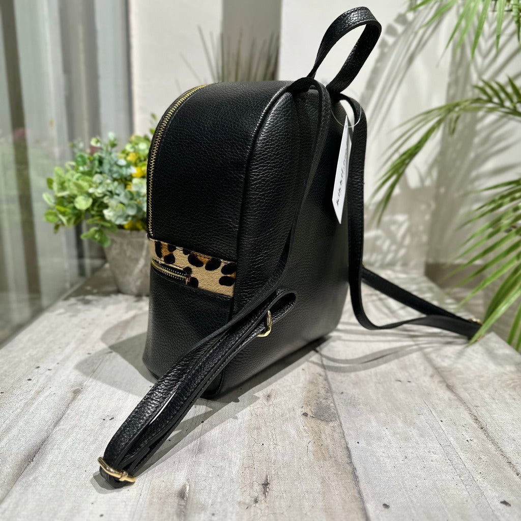 animal print backpack leather Large Leopard Backpack in Genuine Leather Made in Italy KikkiLine – KikkiLine Calzature