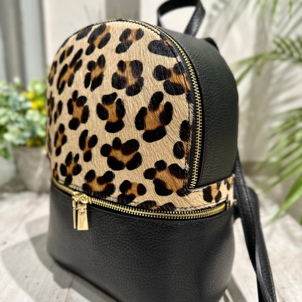 Großer Leoparden-Rucksack aus echtem Leder, hergestellt in Italien von KikkiLine - 2