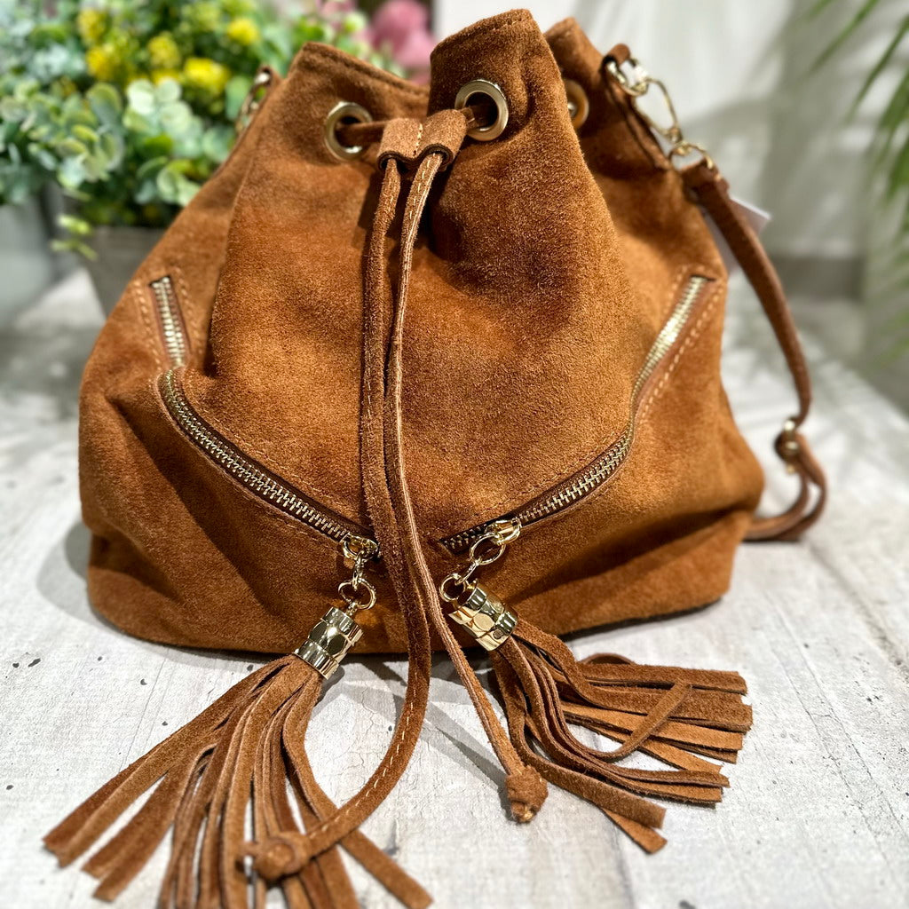Beuteltasche mit Wildlederquasten mit doppeltem Reißverschluss - 2