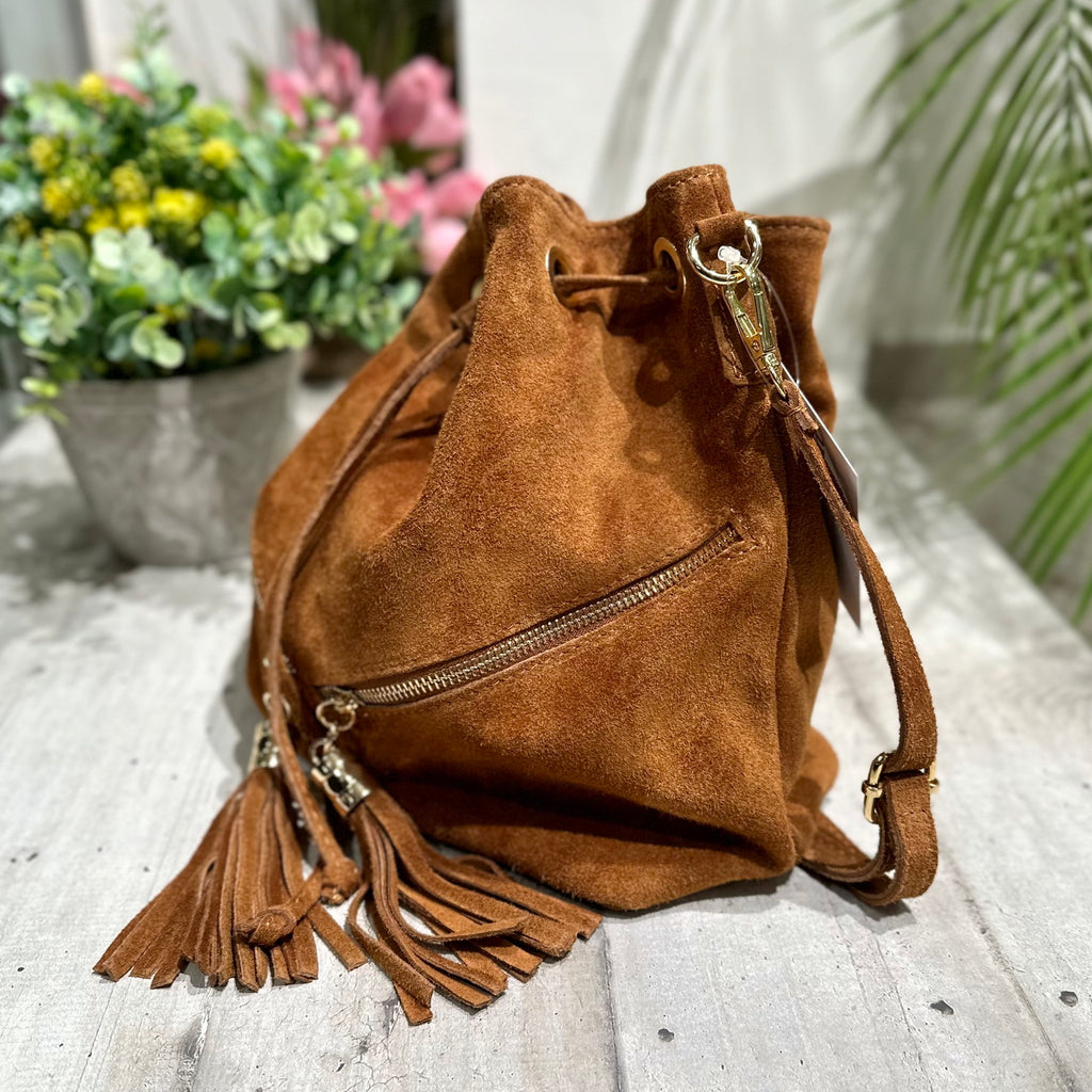 Beuteltasche mit Wildlederquasten mit doppeltem Reißverschluss - 3