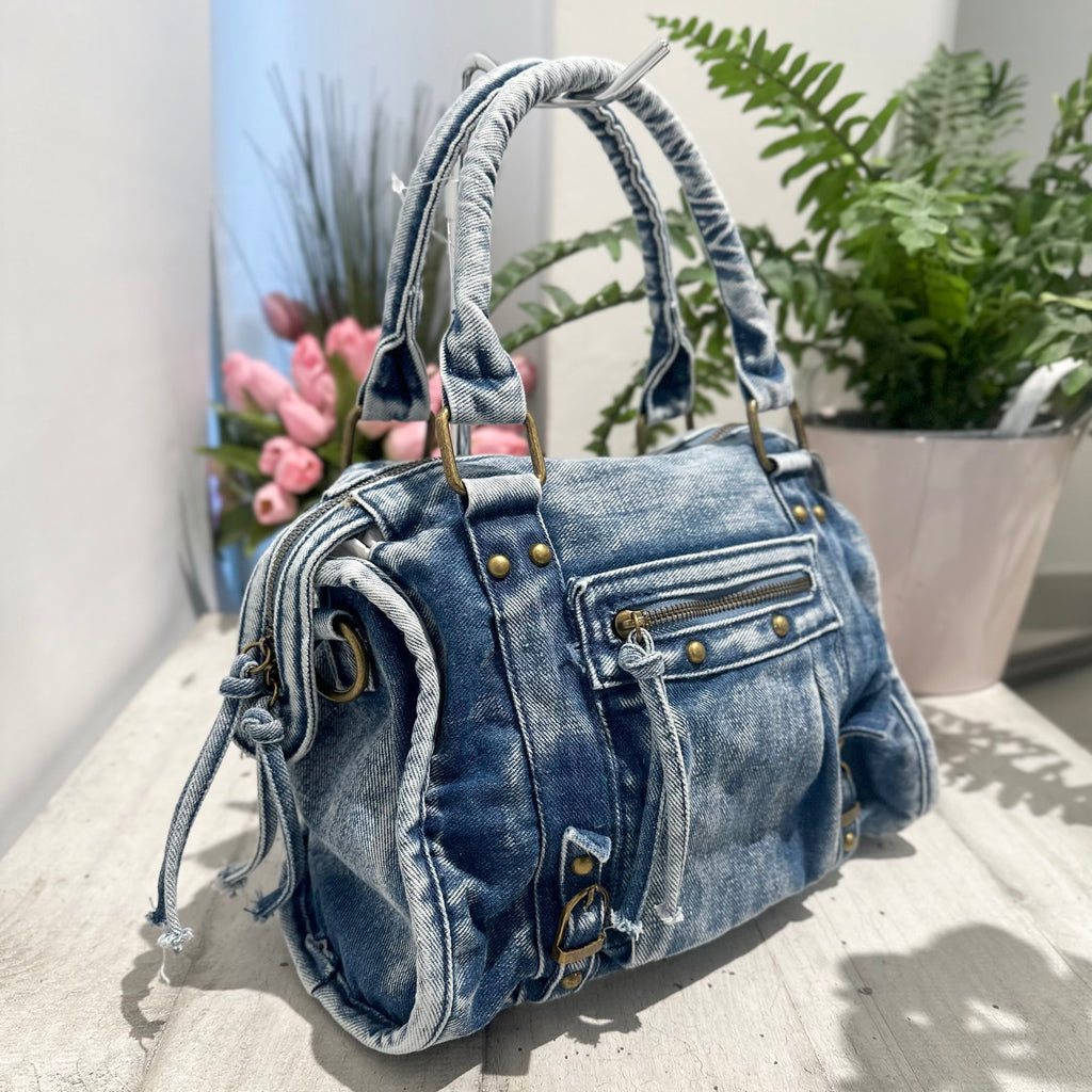 Maxi-Jeans-Tasche mit Reißverschluss und Trageriemen – Dunkelblau - 3