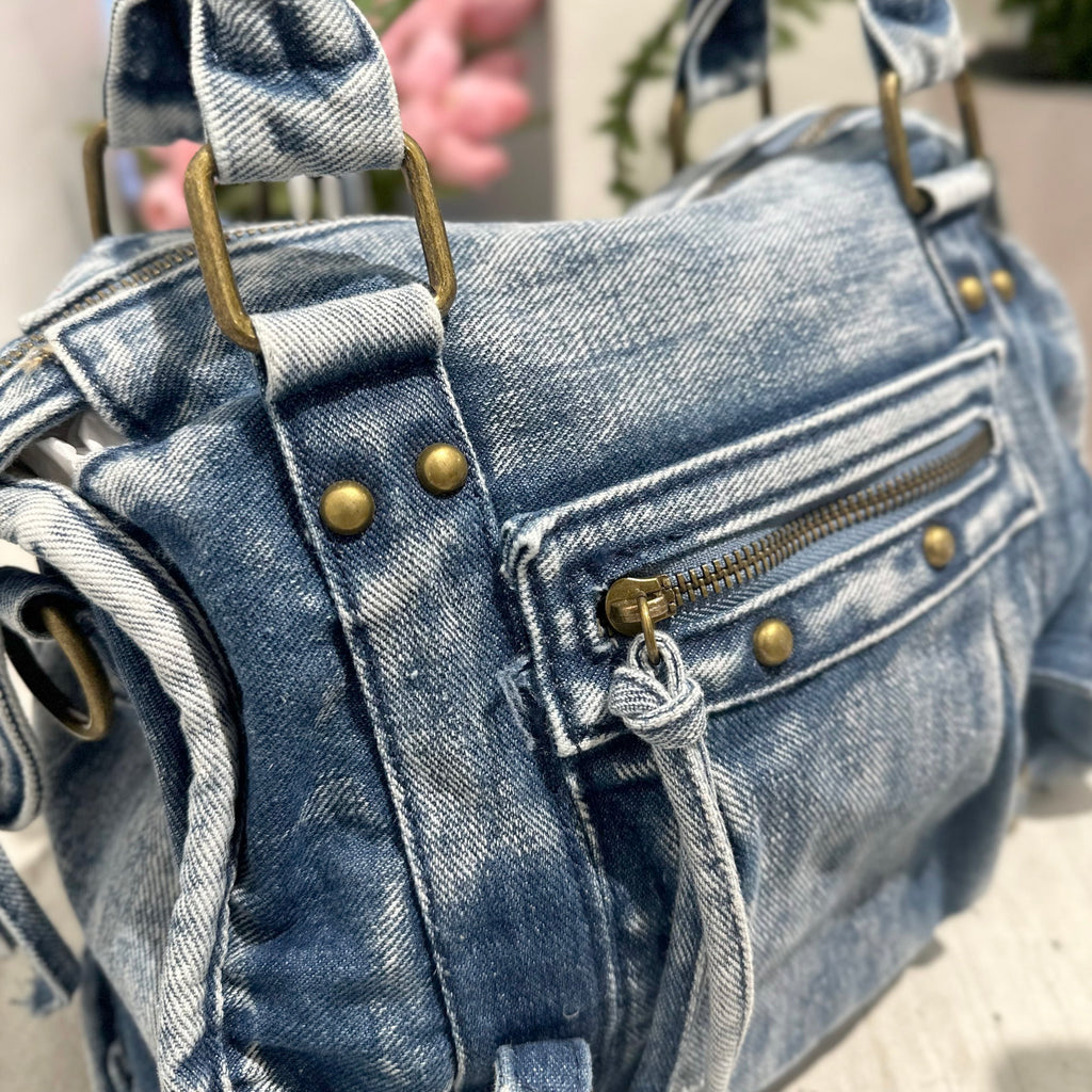 Maxi-Jeans-Tasche mit Reißverschluss und Trageriemen – Dunkelblau - 2