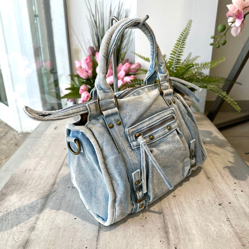 Maxi Denim Bag with Zip and Inner Strap – Dark Blue - 2