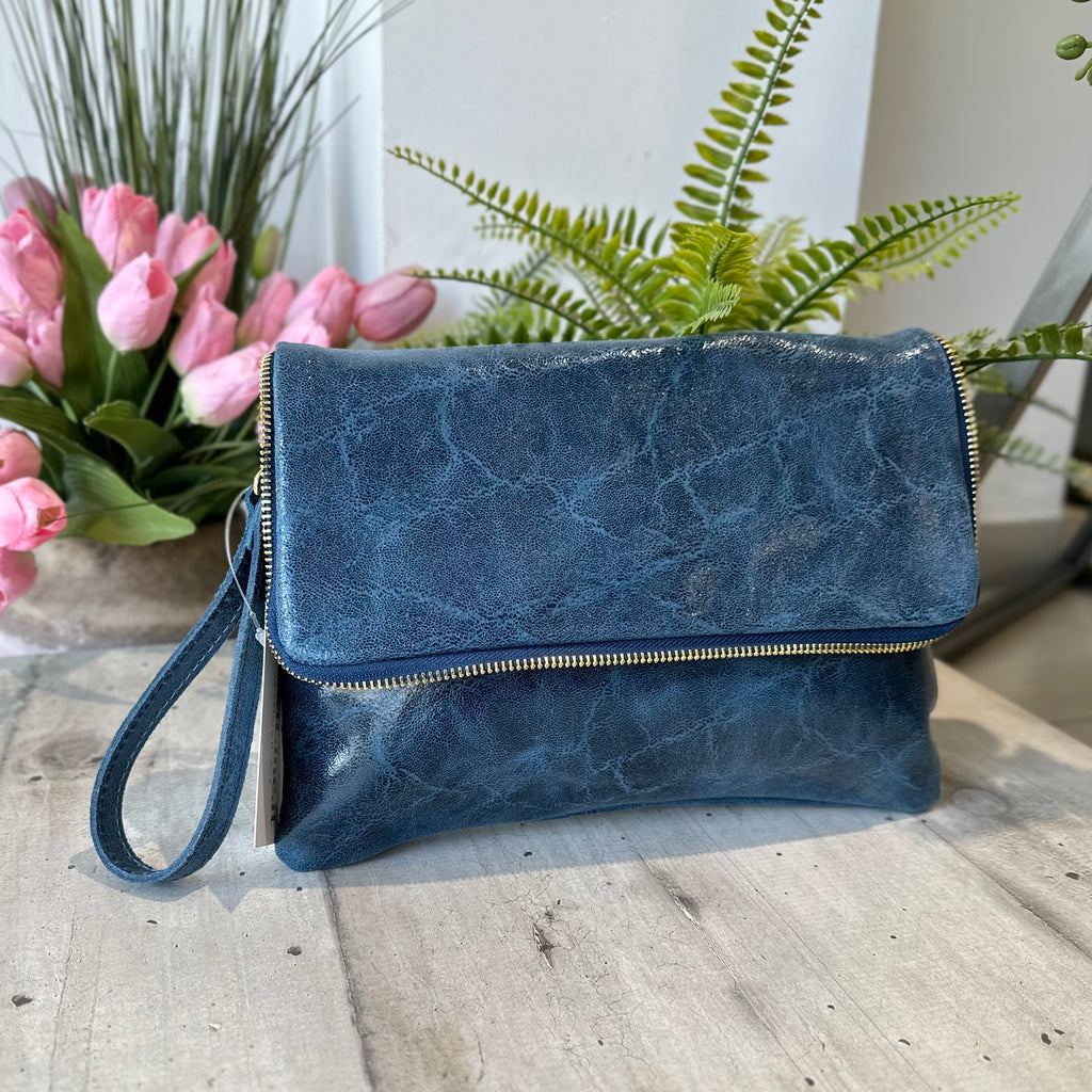 Clutch a Mano Borsa VERA PELLE effetto Vintage Jeans GINEVRA tracolla all'interno - 3