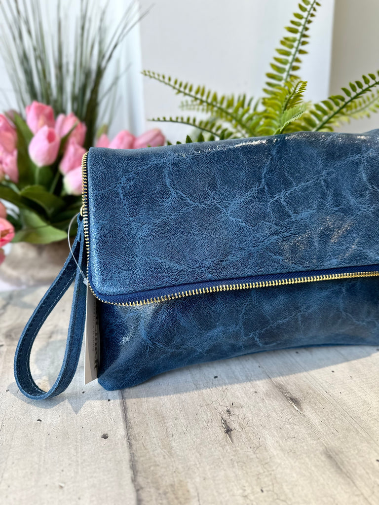Clutch a Mano Borsa VERA PELLE effetto Vintage Jeans GINEVRA tracolla all'interno - 2