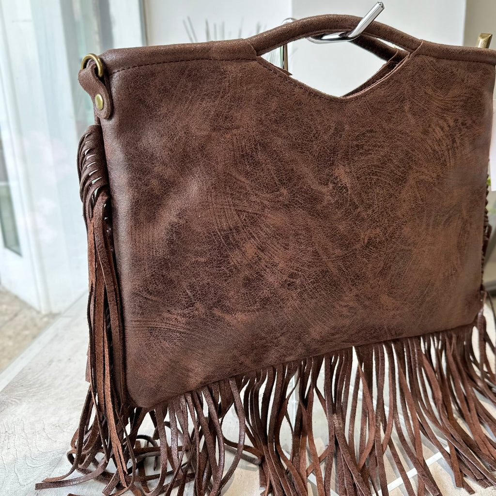 Borsa Rettangolare con Frange in Pelle Sfumata Tracolla Interno Semirigida Testa di Moro - 2