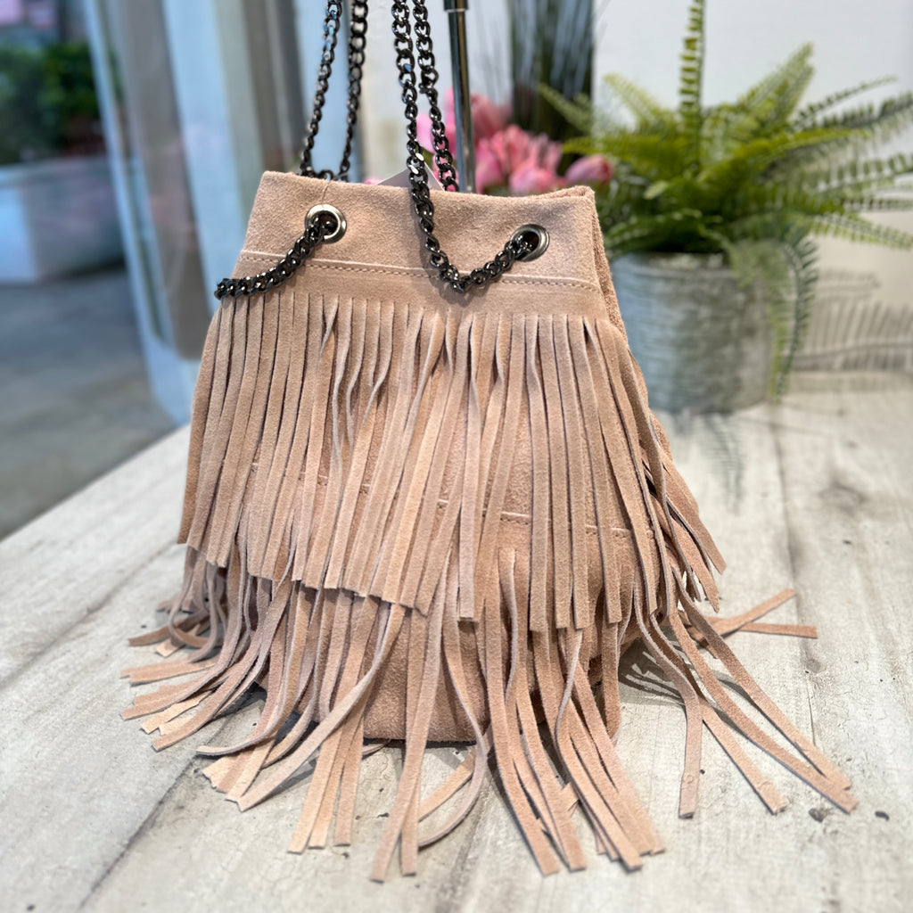 Bucket Bag with Powder Fringe in Suede - 2