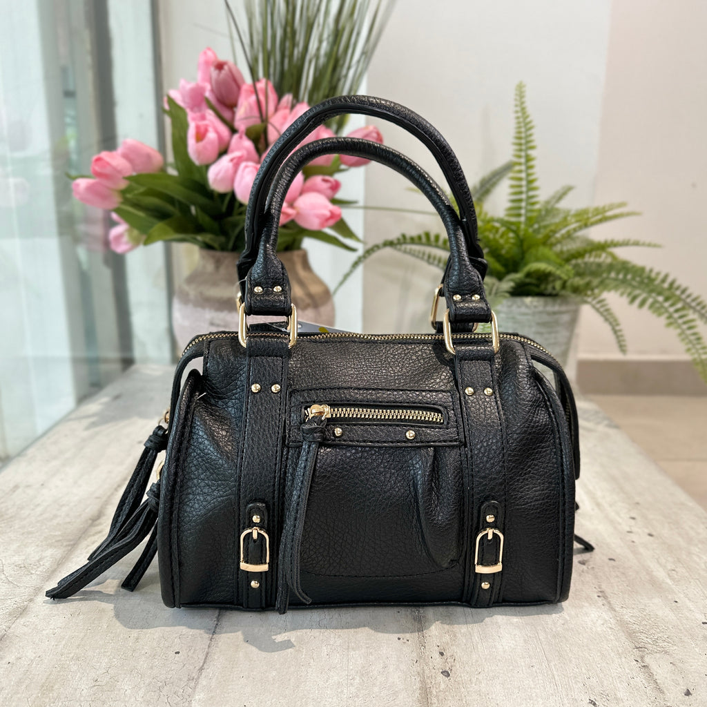 Mini Black Faux Leather Shoulder Bag with Shoulder Strap and Zip "EMMA" - 3