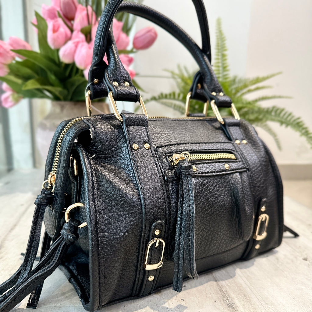 Mini Black Faux Leather Shoulder Bag with Shoulder Strap and Zip "EMMA" - 2